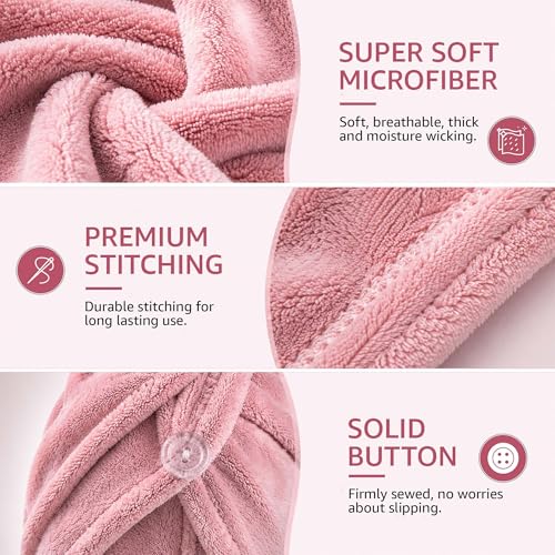 chérie Microfiber Hair Towel Wrap & Silicone Scalp Massager Brush Set - Ultra Absorbent Fast Drying Hair Towel - Anti Frizz Wet Hair Wrap & Soft Silicone Scalp Scrubber for All Hair Types - (Pink)