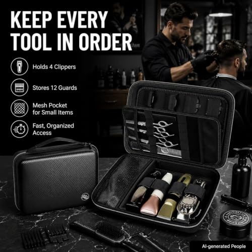 Boobowl Hard Case for Hair Clippers, Barber Tool Organizer for Home&Travel | Case Only for Clippers, Trimmers, Guards, Shears, Combs, Chargers and Small Grooming accessories, Black+Silver Zipper - color: Black+Silver Zipper