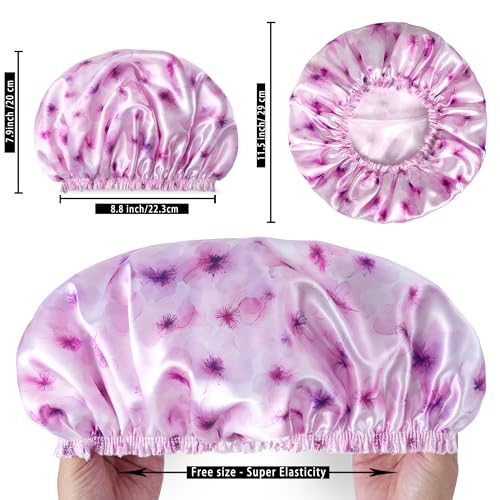 4 PCS Shower Caps for Women, 3D Printing Bath Caps, Double Layers Shower Cap Reusable Waterproof, Bathing Shower Caps, Environmental Protection Hair Bath Hat - Flower B - color: 3D Flower B 4 PCS/Set