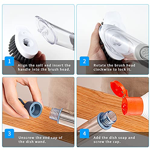 Dish Cleaning Brush, Soap Dispensing Dish Brush Set with 4 Replacement Heads and Storage Holder, Kitchen Scrub Brush for Dish Pot Pan Sink Cleaning (Blue) - color: Blue