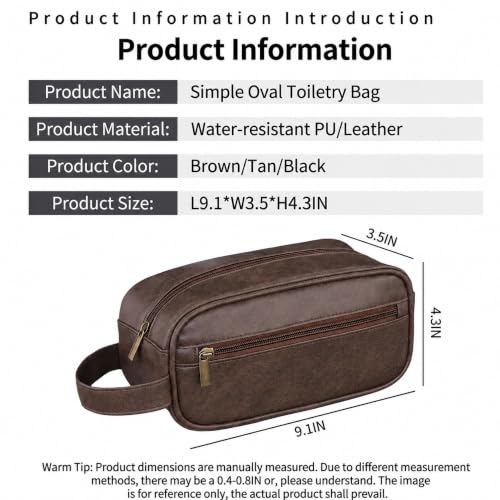 Men's Toiletry Bag, Vintage PU Leather Travel Shaving Case, 9.1" Lightweight Toiletries Organizer Pouch, Premium Grooming Gift for Husband Dad, Khaki (Brown) - color: Brown
