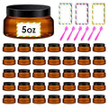 36 Pack 5 oz Amber Plastic Cosmetic Containers With Lids Refillable Clear Empty Travle Jars Containers for Body Butter,Sugar Scrubs,Cream,Lotions,Candy, Waterproof Label&Spatulas - (Black Lid) - color: Brown-Black Lid, size: 5 OZ