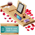 SereneLife Premium Bathtub Tray Caddy, Expandable Bath Tray, Unique House Warming Gifts, Gift for Mom, Women, New Home, Wedding, Anniversary, Bridal Shower, Universal Fit for All Tub - Natural,Folding - color: Natural, Folding