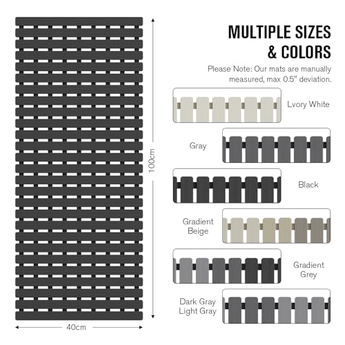 MBOSS Bath Tub Shower Mat Non Slip Bathtub Mats for Bathroom Shower Floor Mat Bath Mats for Shower Tub Anti Slip Shower Mat with Drain Hole and Large Suction Cups (Black, 37.5 X 15.7 Inch) - color: Black, size: 37.5 x 15.7 inches