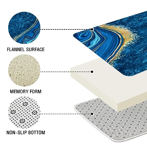 Gibelle 4 Pcs Luxury Marble Shower Curtain Set with Non-Slip Rugs, Toilet Lid Cover and Bath Mat, Gold Foil Blue Bathroom Decor Set with Shower Curtain and Rugs and Accessories - color: Blue