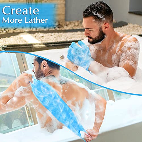 Anezus Exfoliating Back Scrubber Bath Gloves Set, Exfoliating Shower Towel with Shower Gloves for Body Scrub, Back Cleaner Wash Gloves to Remove Dead Skin (Blue) - color: Blue