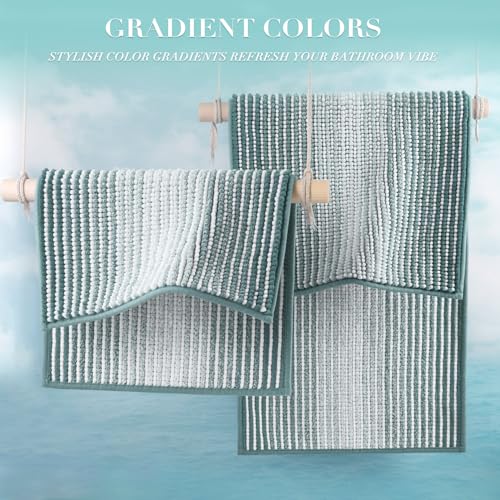 BSICPRO Bathroom Rugs and Mats Sets, 2 Piece Thick Absorbent Chenille Bath Mat Rug Set Non Slip, Soft Shaggy Bath Room Floor Mats for Bathroom, Machine Washable (Sea Green, 20" x 32" Plus 16" x 24") - color: Sea Green, size: 20" x 32" Plus 16" x 24"