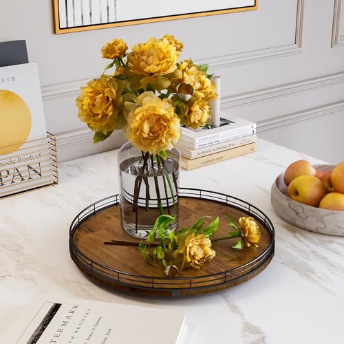 Farmhouse Oak 16" Lazy Susan Turntable Organizer for Cabinet, Round Wooden Lazy Susan Organization and Storage for Dining Table, Pantry, Kitchen, Countertop, Cupboard,Home Decor, Walnut Wood (16") - color: Walnut, size: 16 inches