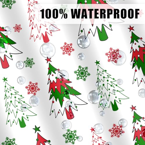 Winter Christmas Shower Curtain,Red Holiday Xmas Snowflake Shower Curtains for Kids Bathroom Decor Waterproof Fabric Shower Curtains Bathtub Decor with 12 Hooks 72 X 72 Inches