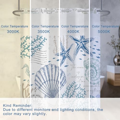 No Hook Shower Curtain with Snap in Liner, Waterproof Ocean Shower Curtain with Mesh Top Window and Weighted Hem, Coastal Underwater Seascape Summer Shower Curtains for Bathroom, 71"W x 74"L - color: Underwater Ocean