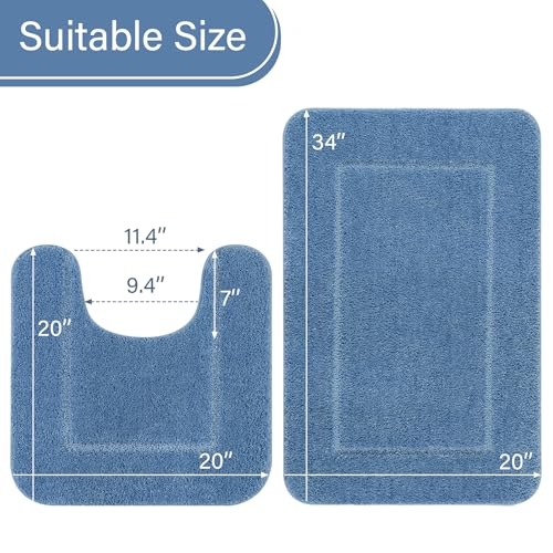 LOCHAS Bathroom Rug Set Blue, Soft Bath Rug Set 2 Piece Set, Toilet Mat U-Shaped 20x20 and 34x20 Bath Rugs, Quickly Dry Mats for Bathroom, Tub, Washable, Super Absorbent Floor Mat - color: Blue, size: 34" x 20" Plus 20" x 20" (U-Shape)