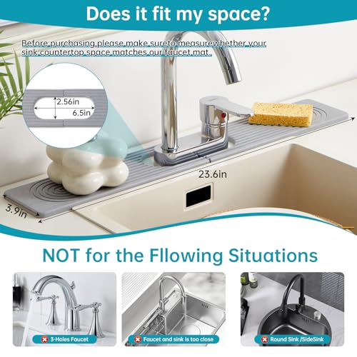 Stone Faucet Mat for Kitchen Sink Oval Hole Bathroom sink splash guard | Water-Absorbing Diatomite Stone Drying Mat & Sink Protectors Absorbent Stone Tray for Bathroom Counter, Oval Hole 6.5" x 2.5" - color: Gray