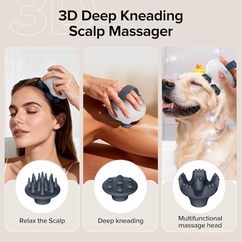 Scalp Massager, Head Massager Scalp with Tangle-Resistant Design, Portable Head Massager, Hair Massagers with 12 Massage Heads, 3 Modes, Mothers Day Gifts, Father Day Gifts for Mom, Dad - color: Off White