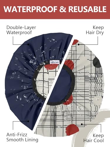 Years calm Shower Cap for Men, Waterproof Reusable Hair Cap with Dual-Layer Design, Reversible Double-Sided Use, Stretchable Elastic Band, Comfortable Fit for Shower, Gym, Hair Care & Travel - color: White and black
