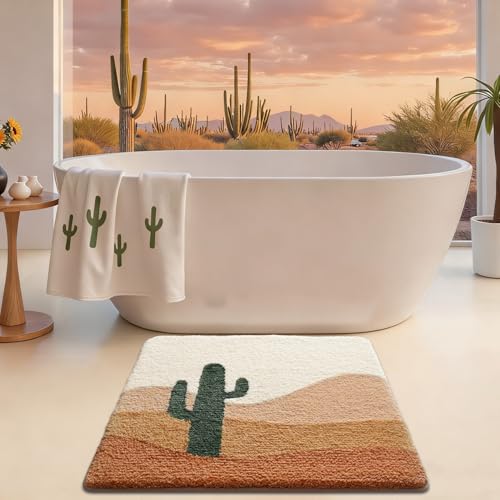 LUMI Bathroom Rugs with Cactus Plant, Square Bathroom Mat, Ultra Soft, Absorbent Quick Dry, Non-Slip Washable Shower Rugs, Luxury Carpet for Shower Floor, Bathtub, Home Decor, 32"x32" - color: A-desert Cactus, size: 32"x32"(Square)