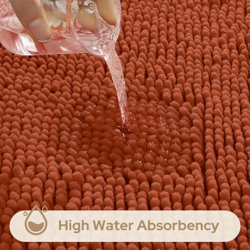 HOMEIDEAS 3 Pieces Bathroom Rugs, Ultra Soft Non Slip Absorbent Chenille Toilet Bath Mat Set (Burnt Orange) - color: Burnt-orange, size: 17"x24"+20"x32"+U Shape 20"x24"