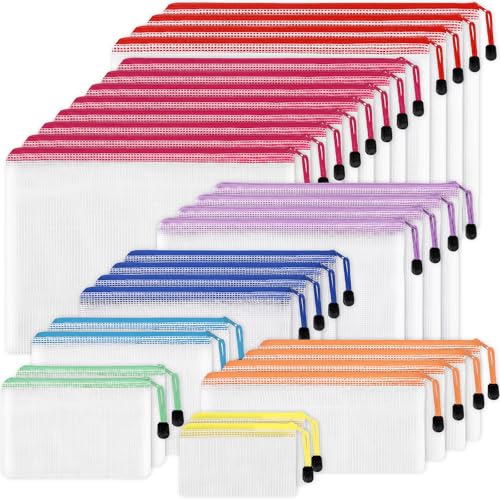 EOOUT 30pcs Mesh Zipper Pouch Bags, 8 Sizes Plastic Bags, 8 Colors Waterproof Zipper Pouches for Organization, Multipurpose for Travel, Office Appliances and Home Organization - style: Multicolor-30pcs