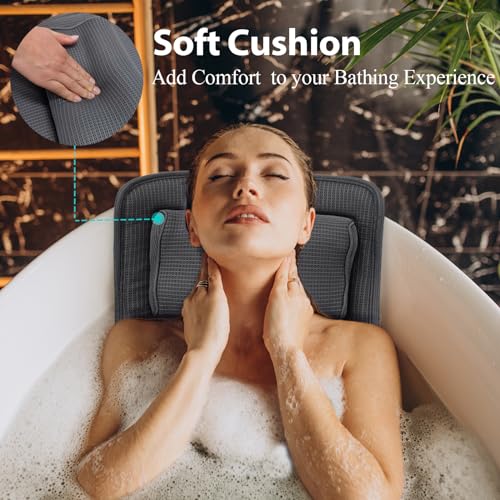 AEROiVi Full Body Bath Pillow with Adjustable Lumbar Roll Pillow Bathtub Cushion with 14 Suction Cups 3D Air Mesh Fit Any Tub Gray Bathroom Accessories - size: 50 inch gray