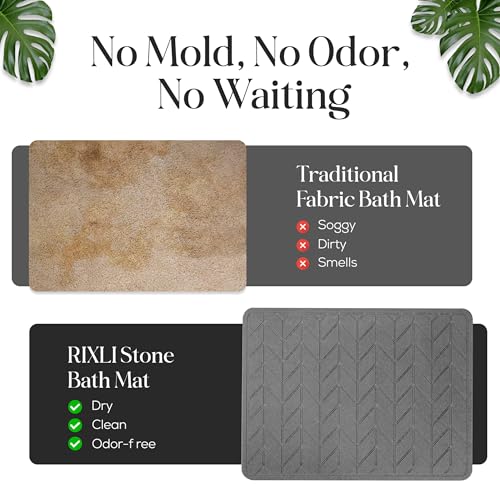 Diatomaceous Earth Stone Bathmat | Eco-Friendly XL Stone Bath Mat 18x24 Inch. Instant Dry Bathroom Mat with Sandpaper & Pads. Multiuse, Kitchen Counter & Dog Bowl Mat. 1 Grey Arrow - color: Grey