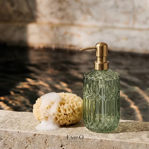 EMPO Clear Glass Soap Dispenser with ABS Plastic Pump, Crystal Lotion Dispensers for Kitchen Sink, Bathroom (Green) - color: Green