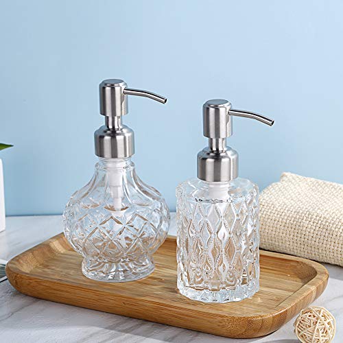 YunNasi Soap Dispenser with Stainless Steel Pump, Clear Crystal Design, Vintage and Elegant, Refillable Liquid Hand Soap Dish Soap Dispensers for Bathroom Counter, Kitchen Sink (Style2) - color: Style2
