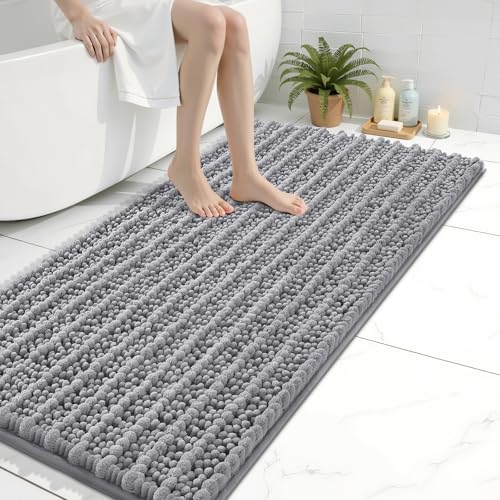 Arotive Luxury Bathroom Runner Rugs 44x24, Extra Soft Thick Absorbent Shaggy Chenille Bath Rugs, Machine Wash Dry, Bath Mats for Bathroom Floor, Tub and Shower, Home Decor Accessories, Grey - color: Grey, size: 44" X 24"