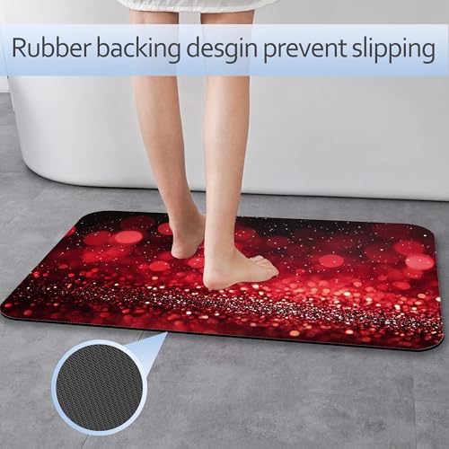 Rose Gold Glitter Bathroom Rug 29.5"x17", Super Absorbent Fast Drying Bath Mat with Non-Slip Rubber Backing, Thin Low-Profile Easy-Clean Bathroom Floor Mat for Shower or Tub - color: Rose Gold Glitter