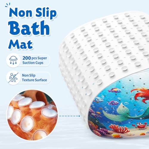 XIYUNTE Baby Bath Mat for Tub Non Slip Kids Bath Mat - 40''x16'' Extra Long Cartoon Bathtub Mat Non Slip Kids Shower Mat Eco-Friendly Toddler Bath Mats with Suction Cups, Machine Washable, Mermaid - color: K-mermaid