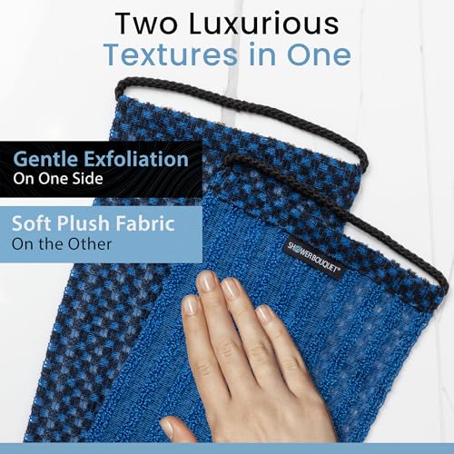 Japanese Exfoliating Washcloth for Back & Body - Charcoal & Silver Ion Exfoliating Towel with Handles - Two-Sided Gentle Exfoliation & Deep Cleansing Soft Body Wash Cloths for Shower - Blue - color: Charcoal Blue, size: 1 Count (Pack of 1)