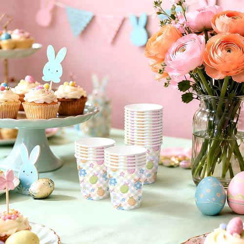 WRAPAHOLIC 3oz Easter Paper Cups - 100 Pack Disposable Bathroom Cups with Colorful Eggs Plaid Design, Small Mouthwash Cup for Toothbrush Rinse, Bathroom, Easter, Baby Shower and Party - color: Easter - Colorful Eggs