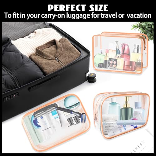 YedsIntu 16 Pieces Clear Cosmetic Bags, Large Transparent Makeup Bags, TSA Approved Toiletry Bag for Travel, PVC Waterproof Clear Pouch with Zipper Make Up Bag for Women and Men Traveling (Orange L) - color: Pink-L