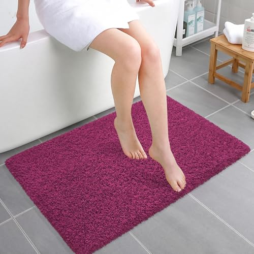 Bathroom Rugs 36"x24", Fluffy Soft Thick Absorbent Bath Mat Rubber Backing Quick Dry, Machine Washable Bath Mats for Bathroom Tub, Floor, Shower, Bedroom Home Decor Accessories, Burgundy - color: Burgundy, size: 36" x 24"