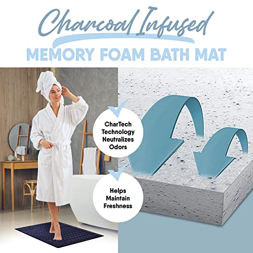 MICRODRY SoftLux Braided Bath Mats for Bathroom, Super Absorbent Bath Mat, Charcoal Infused Memory Foam Bathroom Rugs with GripTex Skid-Resistant Base, Pilling Resistant, 17x24, Small, Navy - color: Navy, size: 1'5" x 2' (Rectangular)