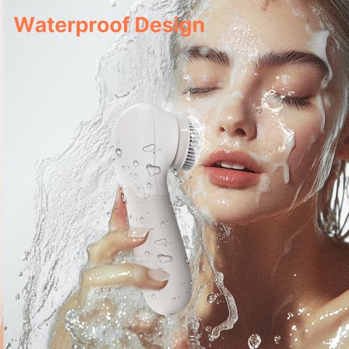 Face Scrubber with 3 Brush Heads & 2 Speeds - Deep Cleaning, Exfoliating, and Massaging for All Skin Types - Facial Cleansing Brush Includes Silicone Head, Travel Case & Free-Plastic Packaging - color: Grey