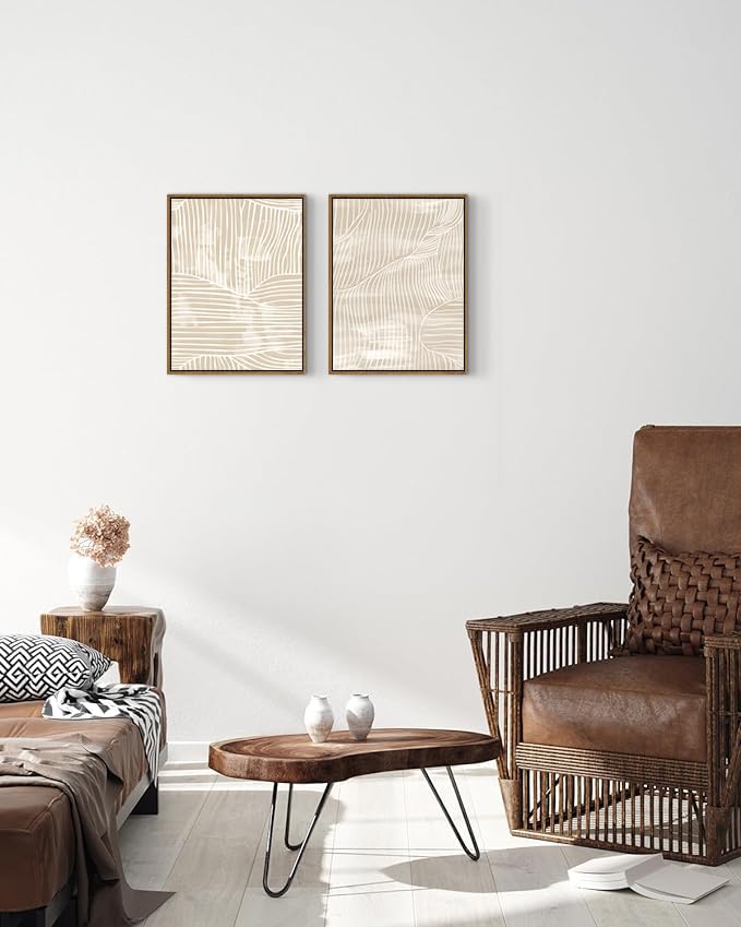 ARTZIO Framed Canvas Wall Art–Abstract Mid‑Century Minimalist Boho Vintage Set of 2 Beige Prints,Ready to Hang for Living Room,Bedroom, Bathroom & Office–12×16″ - color: 2-PCS-2, size: 12"x16"