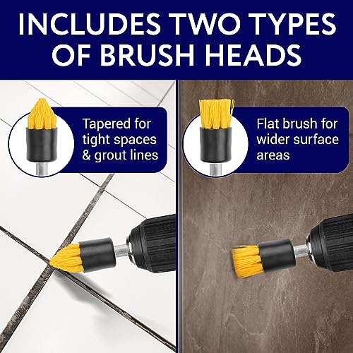 Impresa Drill Brush Attachment Set - Pack of 10, 5 Tapered & 5 Flat, 6 in Extender - Rotary Grout Cleaning Brushes - Crevice Reach with Drill Extender Attachment - Home & Auto Detailing Scrub Heads