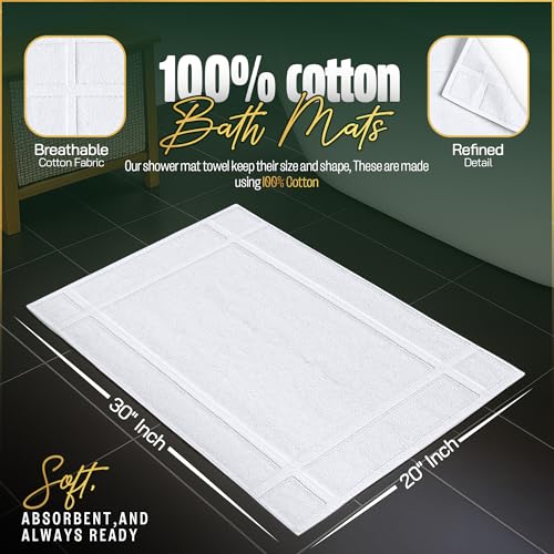 Pearl Linens Pack of 2 100% Cotton Bath Mat 20x30 inches, Soft & Absorbent Quick Dry Bathroom Mat Set, Not Bathroom Rugs, After Shower Mat, Bath Tub Mat, 687 GSM, Machine Washable, White - color: White, size: 20x30 - Set of 2