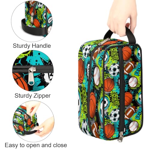 Kids Travel Toiletry Bag - Waterproof Hanging Cosmetic Hygiene Bags for Boys Men - Large Shave Kit for Toiletries Accessories Bathroom Stuff, Basketball Baseball Sports - color: Basketball Baseball Sports