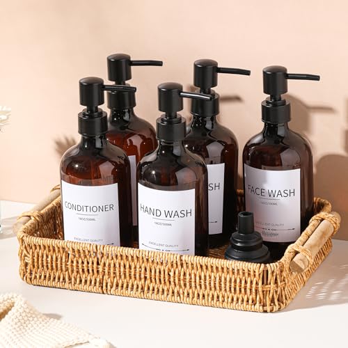 Shampoo and Conditioner Bottles(5Pack),Shampoo Dispenser for Shower,Bottles Refillable with Pump,Bathroom Dispenser Sets(Amber) - color: Amber-m