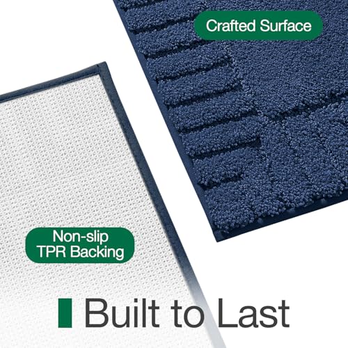 LUMI Bathroom Rugs Non Slip with Rubber Backing, Extra Soft Plush Microfiber Bath Rug Absorbent, Machine Washable Bath Mat Quick Dry for Tub, Shower, Hotel, Blue, 16" x 24" - color: Blue, size: 16" x 24"
