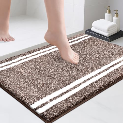 PURRUGS Bathroom Rug Non-Slip Machine Washable 20" x 30", Super Absorbent and Quick Dry Shaggy Microfiber Bath Mat, Extra Soft and Plush Bath Rug for Bathtub, Shower, and Sink, Brown - color: Brown, size: 20" X 30"