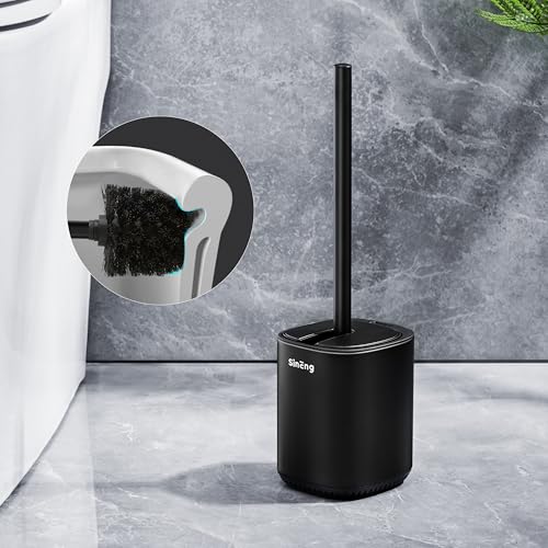Toilet Brush and Holder Set Toilet Bowl Brush Stainless Steel Automatic Open lid Toilet Bowl Cleaner Brush with Durable Bristle Head Toilet Cleaning Brush for Bathroom - color: Black
