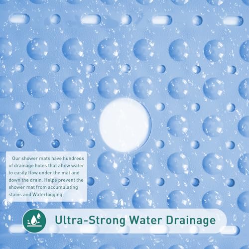Large Square Shower Mat 27 x 27 Inch Light Blue, Non Slip Shower Bathtub Mats for Inside Shower with Big Suction Cups Drain Holes, Anti Slip Bathroom Floor Stall Mats, Easy Clean, BPA-Free - color: Light Blue