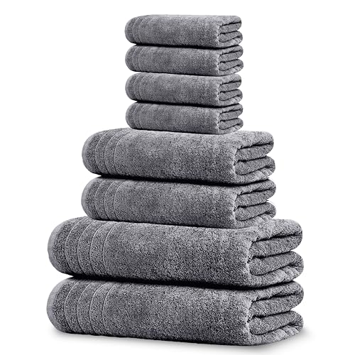 Tens Towels Pack of 8 Towels Set, 2 Extra Large Bath, 2 Hand, 4 Washcloths, 100% Cotton, Lighter Weight, Quicker to Dry, Super Absorbent, Perfect for Bathroom, Dark Grey - color: Dark Grey