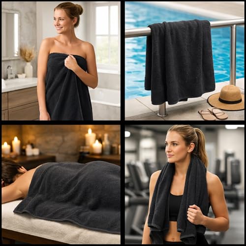 RIVERSIDE Pack of 8 Towels Set, 2 Large Bath, 2 Hand, 4 Face Washcloths, 100% Cotton Hotel Quality, Super Soft, Quick Dry, Highly Absorbent Perfect for Bathroom, Black - color: Black, size: Towel Set (PK 8)