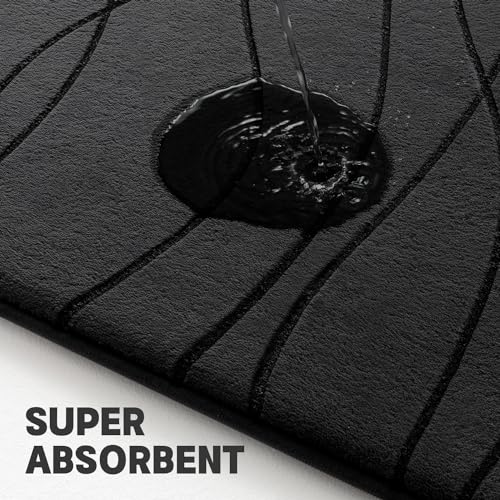 YIHOUSE Bathroom Rugs Set 3 Piece, Memory Foam Bath Mat Black | Ultra Soft, Absorbent, Non-Slip, Machine Washable, for Bathroom, Sink and Toilet - color: Black, size: 2'9" x 1'8" (Rectangular)