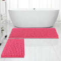 FLOLEOPA Luxury Chenille Hot Pink Bathroom Rugs Bath Mats Sets, Extra Soft and Absorbent Bathroom Rugs Non Skid Machine Wash Dry Bath Mats（47"x17" Plus 17"x24"） - color: Hot Pink, size: 47"x17" Plus 17"x24"