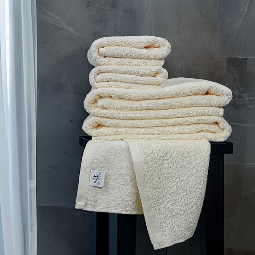 Tens Towels Pack of 8 Towels Set, 2 Extra Large Bath, 2 Hand, 4 Washcloths, 100% Cotton, Lighter Weight, Quicker to Dry, Super Absorbent, Perfect for Bathroom, Cream - color: Cream