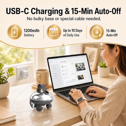 Electric Scalp Massager for Stress Relief, Anti-Tangle 360° Deep Kneading, IPX7 Waterproof for Wet & Dry Use, USB-C Rechargeable, 3 Modes, 15-Min Auto-Off, 2 Claw Sets for Massage & Cleansing