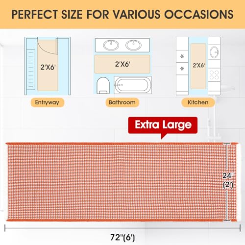 IM HOME Waffle Bath Mat Orange & Cream 6'x2', Boho Woven Modern Bath Mat Rugs, Absorbent Non Slip Bathroom Rugs, Soft Washable Bath Rugs with Tassels for Bathroom, Bedroom, Kitchen, Shower, Tub - color: Orange & Cream, size: 2' x 6' (Runner)